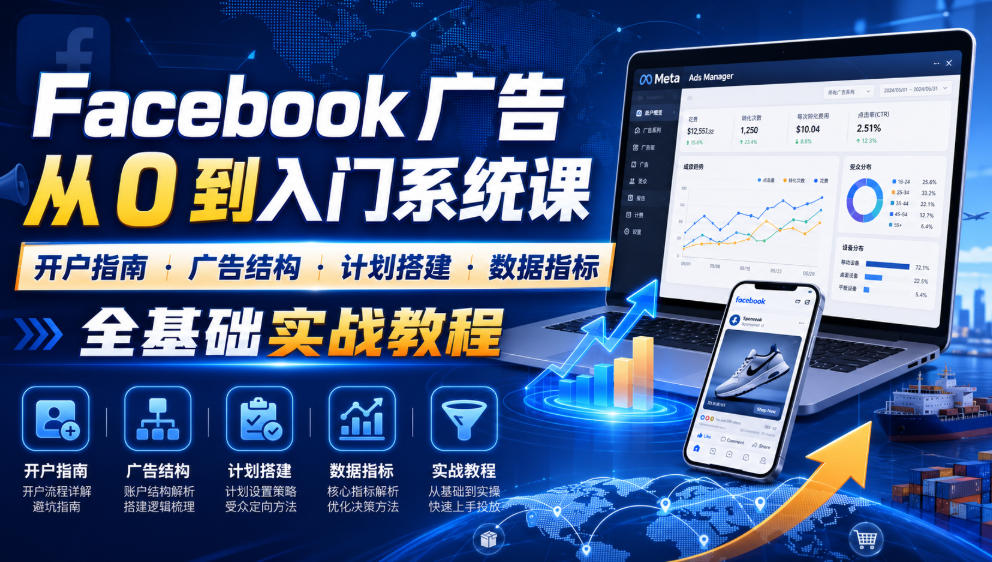 Facebook广告新手从0到入门系统课｜开户指南・广告结构・计划搭建・数据指标全基础实战教程-得优社