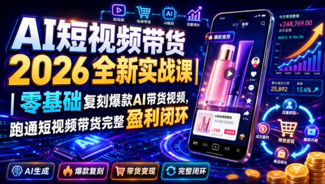 AI短视频带货2026全新实战课｜零基础复刻爆款AI带货视频，跑通短视频带货完整盈利闭环-得优社