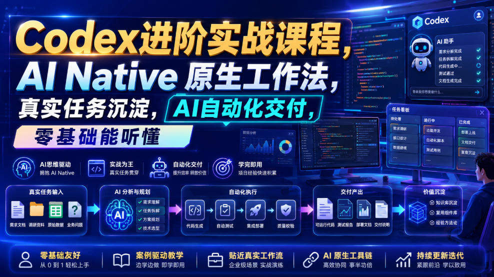 Codex进阶实战课｜AI Native原生工作法，22节真实任务落地，从配置到AI自动化交付全链路教程-得优社