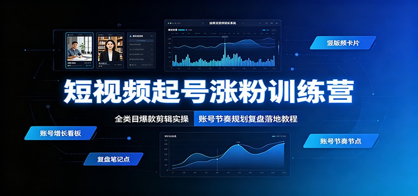 短视频起号涨粉训练营：全类目爆款剪辑实操，账号节奏规划复盘落地教程-得优社
