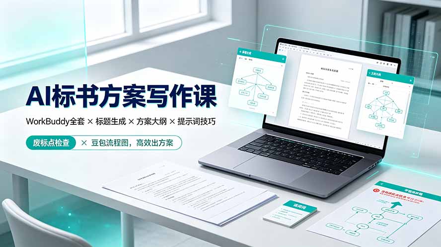 AI标书方案写作课：WorkBuddy全套×标题生成×方案大纲×提示词技巧×废标点检查×豆包流程图，高效出方案-得优社