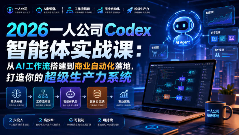 2026一人公司Codex智能体实战课：从AI工作流搭建到商业自动化落地，打造你的超级生产力系统-得优社