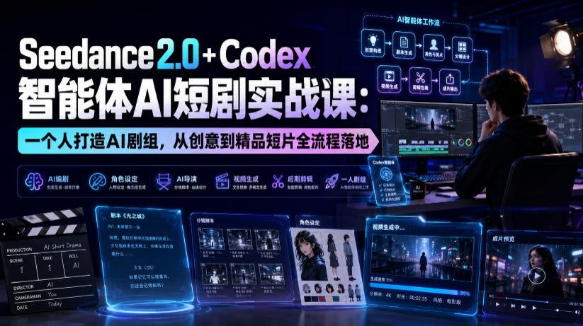 Seedance2.0+Codex智能体AI短剧实战课：一个人打造AI剧组，从创意到精品短片全流程-得优社