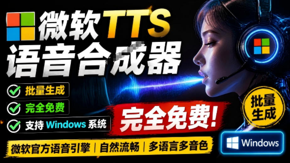 微软TTS免费语音配音生成器，完全免费，支持多语音、多音色选择，Windows系统专用TTS语音合成器-得优社