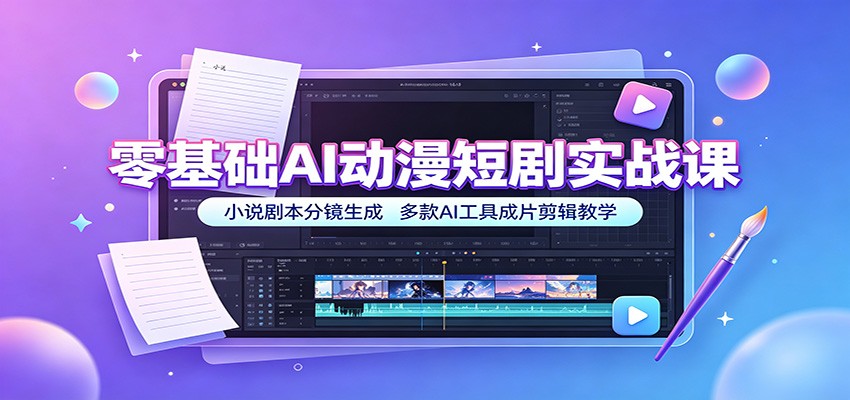 零基础AI动漫短剧实战课：小说剧本分镜生成，多款AI工具成片剪辑教学-得优社