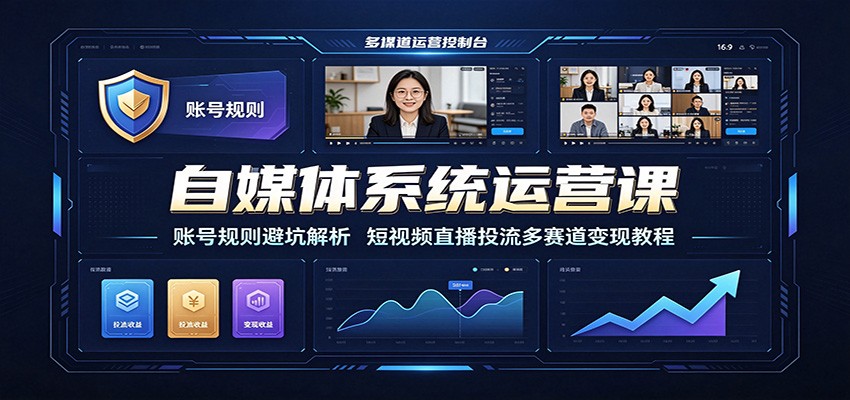 自媒体系统运营课：账号规则避坑解析，短视频直播投流多赛道变现教程-得优社