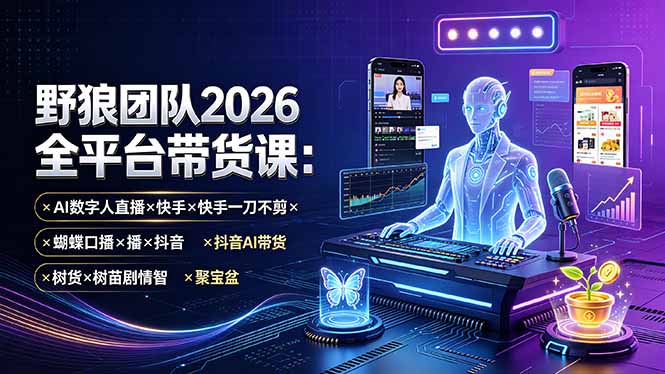 野狼团队2026全平台带货课-7月：AI数字人直播×快手一刀不剪×蝴蝶口播×抖音AI带货×树苗剧情智剪×聚宝盆-得优社
