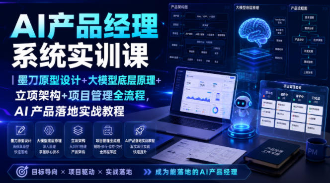 AI产品经理系统实训课｜墨刀原型设计+大模型底层原理+立项架构+项目管理全流程，AI产品落地实战教程-得优社