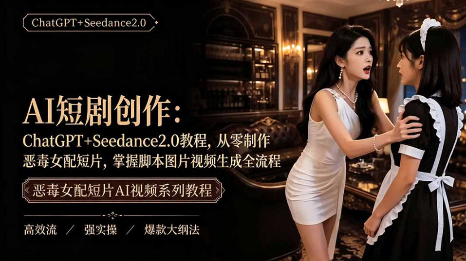 AI短剧从零创作实战课｜ChatGPT脚本撰写+Seedance2.0视频生成，恶毒女配短剧全流程教程-得优社