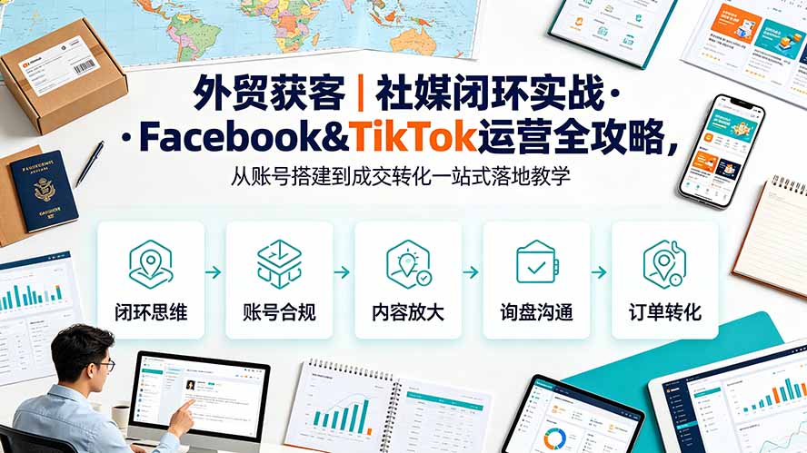 外贸获客｜社媒闭环实战·Facebook&TikTok运营全攻略，从账号搭建到成交转化一站式落地教学-得优社