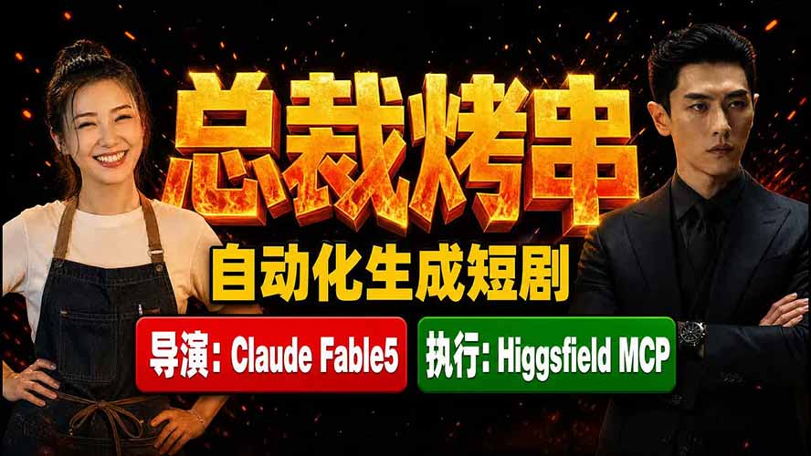 《总裁烤串》真人短剧全自动诞生！Claude Fable5 当导演，Higgsfield MCP 执行！-得优社