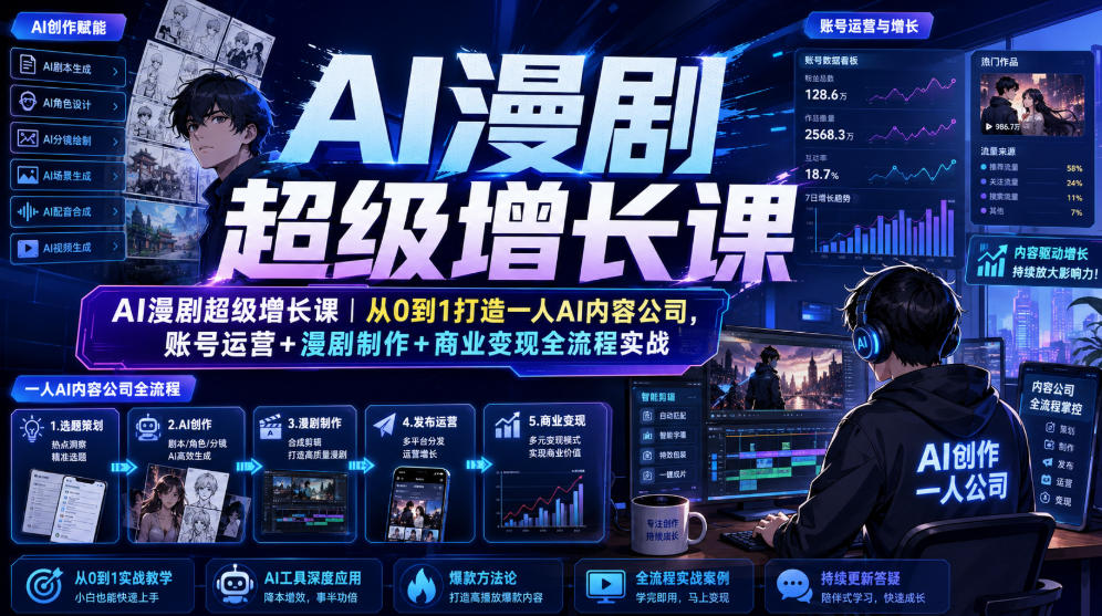 AI漫剧超级增长课｜从0到1打造一人AI内容公司，账号运营+漫剧制作+商业变现全流程实战-得优社