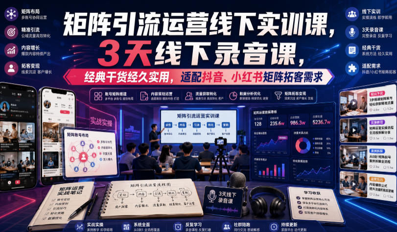 嗨推矩阵引流运营线下实训课，3天线下录音课，经典干货经久实用，适配抖音、小红书矩阵拓客需求-得优社