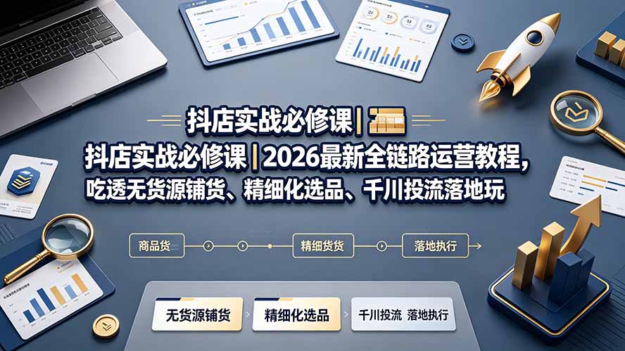 抖店实战必修课｜2026最新全链路运营教程，吃透无货源铺货、精细化选品、千川投流落地玩法-得优社