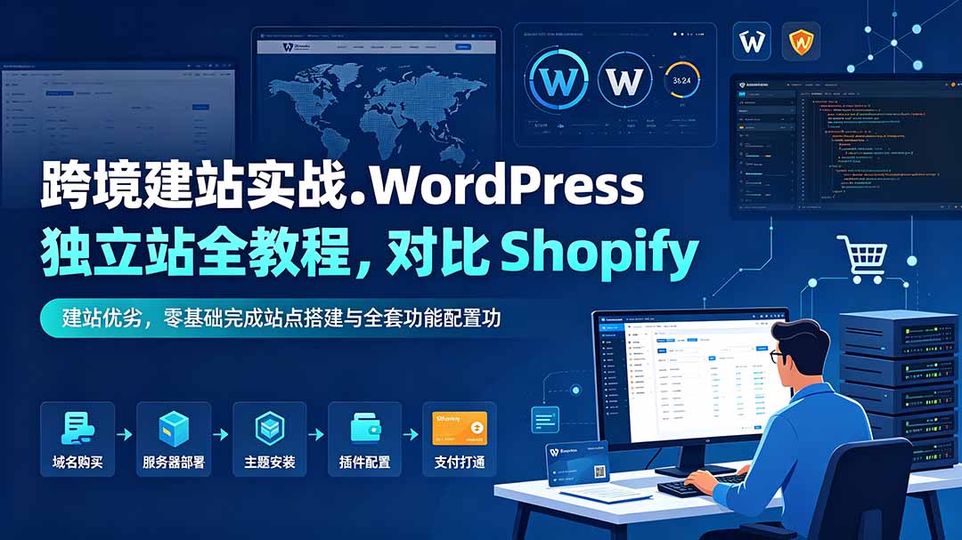 跨境建站实战：WordPress 独立站全教程，对比 Shopify 建站优劣，零基础完成站点搭建与全套功能配置-得优社