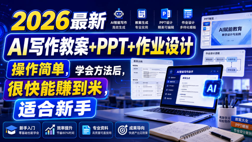 2026最新AI写作教案+PPT+作业设计，操作简单，学会方法后，很快能賺到米，适合新手-得优社