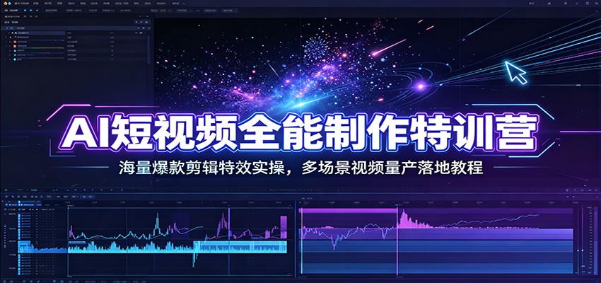 AI短视频全能制作特训营：海量爆款剪辑特效实操，多场景视频量产落地教程-得优社