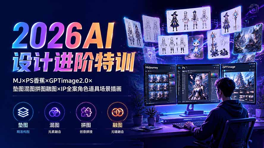 2026AI设计进阶特训：MJ×PS香蕉×GPTimage2.0×垫图混图拼图融图×IP全案角色道具场景插画-得优社