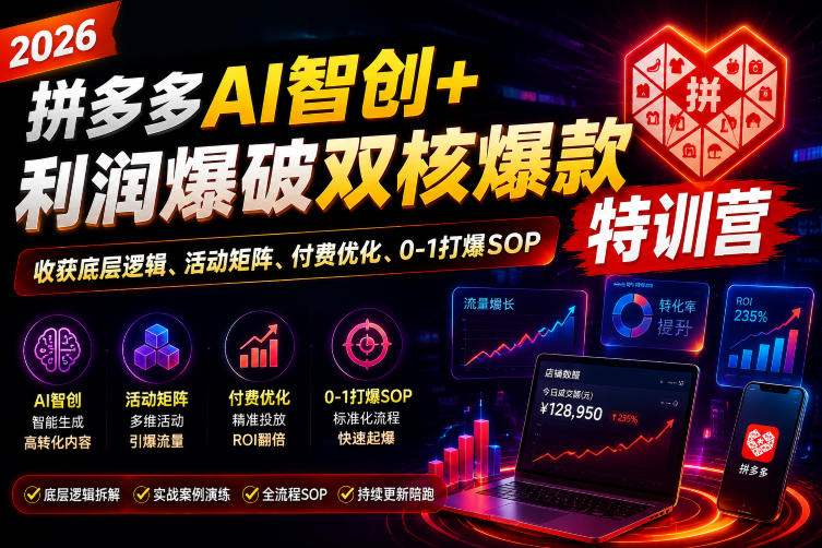 2026拼多多AI智创+利润爆破双核爆款特训营，收获底层逻辑、活动矩阵、付费优化、0-1打爆SOP(更新0727)-得优社