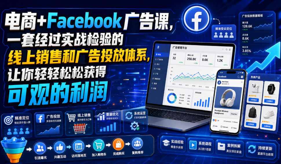 电商+Facebook广告课，一套经过实战检验的线上销售和广告投放体系，让你轻轻松松获得可观的利润【原创双语字幕】-得优社