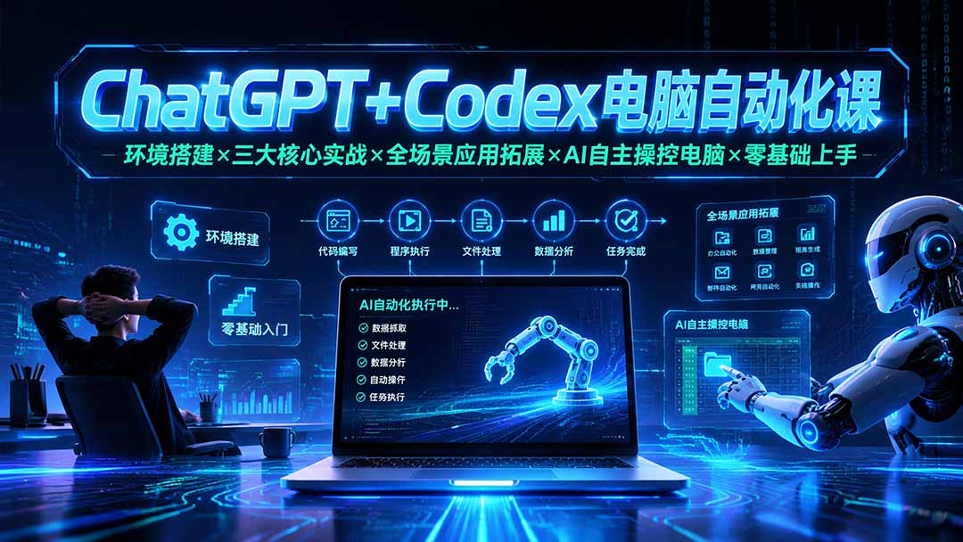 ChatGPT+Codex电脑自动化课：环境搭建×三大核心实战×全场景应用拓展×AI自主操控电脑×零基础上手-得优社