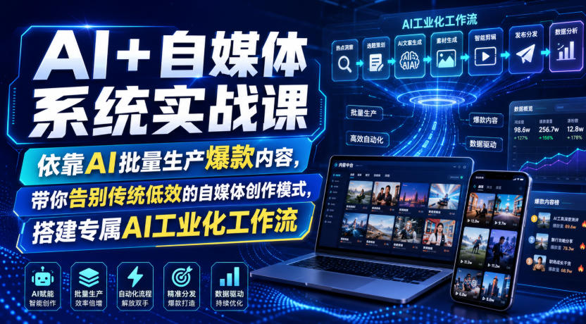 AI+自媒体系统实战课，依靠AI批量生产爆款内容，带你告别传统低效的自媒体创作模式，搭建专属AI工业化工作流-得优社