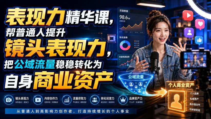 表现力精华课，帮普通人提升镜头表现力，把公域流量稳稳转化为自身商业资产-得优社