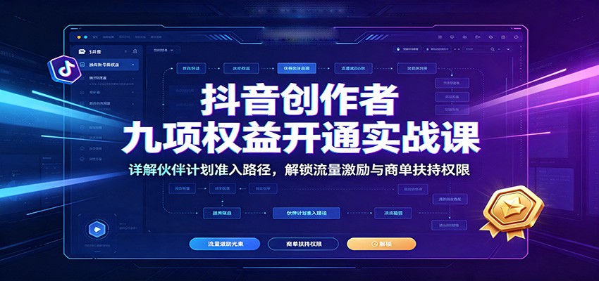抖音创作者九项权益开通实战课：详解伙伴计划准入路径，解锁流量激励与商单扶持权限-得优社