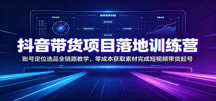 抖音带货项目落地训练营：账号定位选品全链路教学，零成本获取素材完成短视频带货起号-得优社
