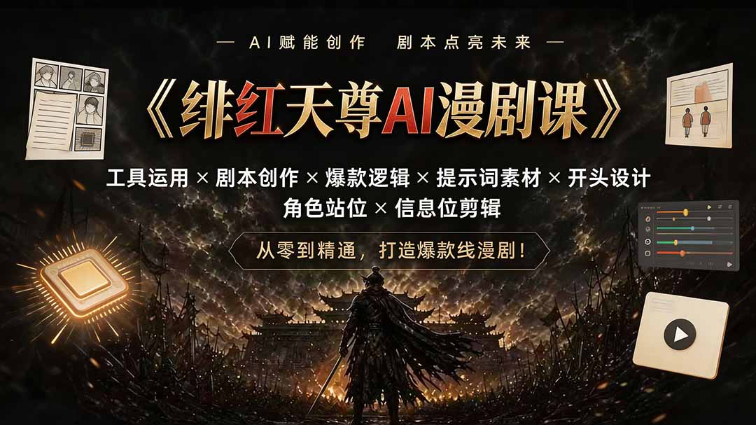 绯红天尊AI漫剧课｜工具运用×剧本创作×爆款逻辑×提示词素材×开头设计×角色站位×信息位剪辑-得优社