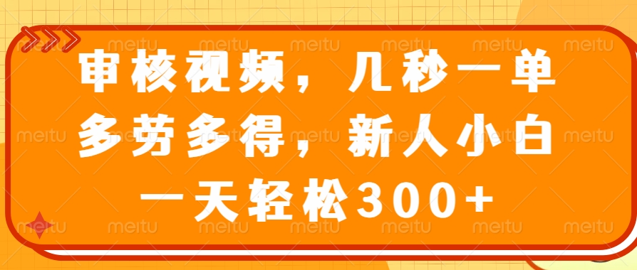 （14294期）审核视频，几秒一单，多劳多得，新人小白一天轻松300+-得优社